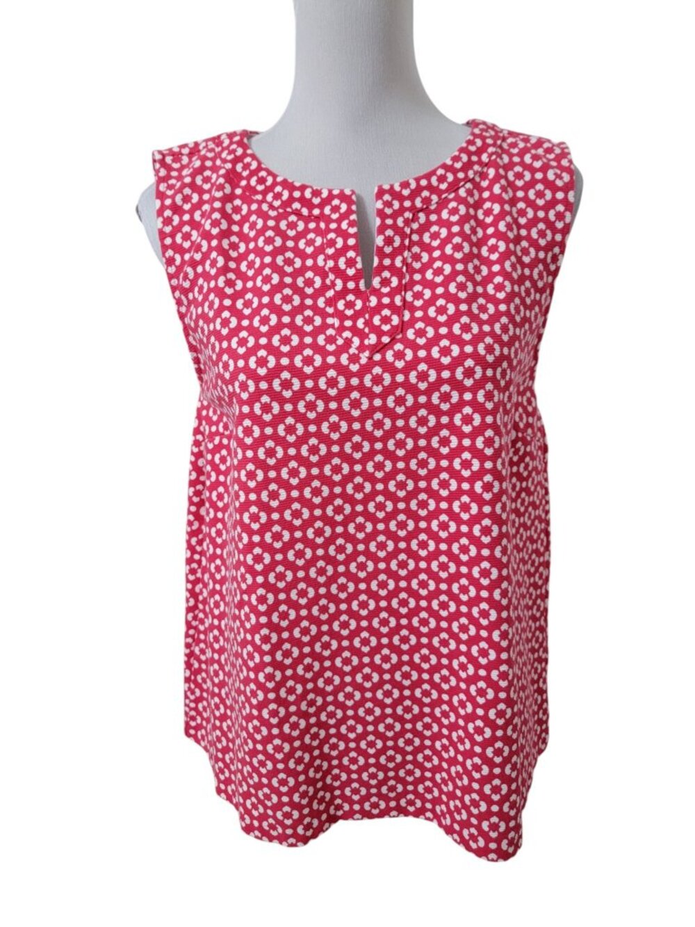 Talbots Petite Size XLP Raspberry and White Patterned V-Notch Neck Tank Top